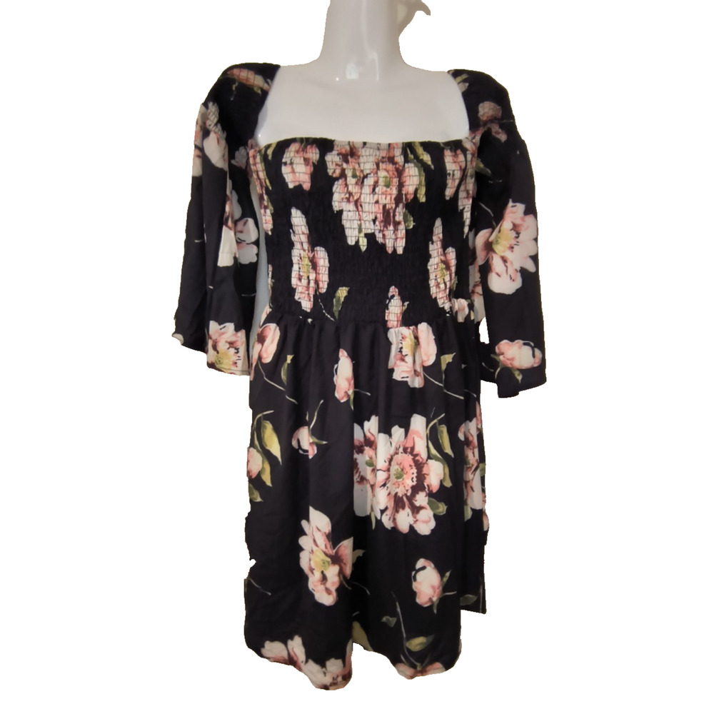 ONEYIM Women’s Multicolor Floral Smocked Long Sleeve Dress Size M W004